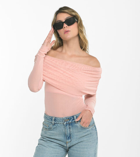 blusa de malla cuello bandeja rosada - Imagen 5