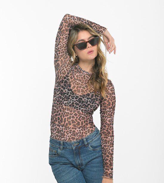 blusa en malla animal print  beige