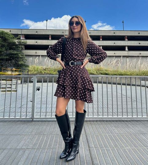 Vestido Corto Asimetrico Cafe Puntos