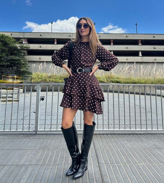Vestido Corto Asimetrico Cafe Puntos