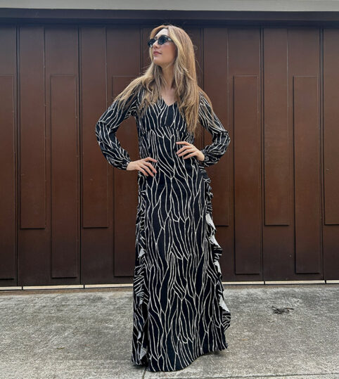 Vestido largo boleros negro lineas - Imagen 3