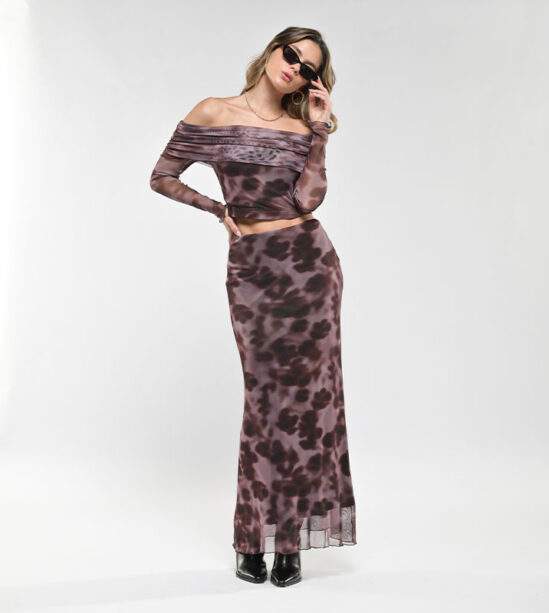 Set Blusa y Falda larga  Malla colores tierra