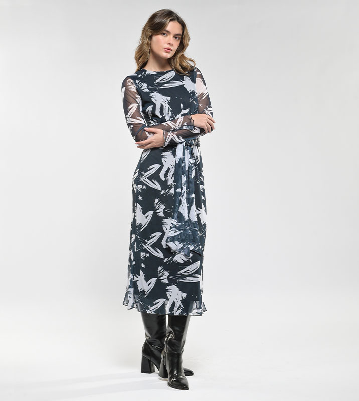 Vestido Midi Malla con Amarre Manchas - Imagen 3