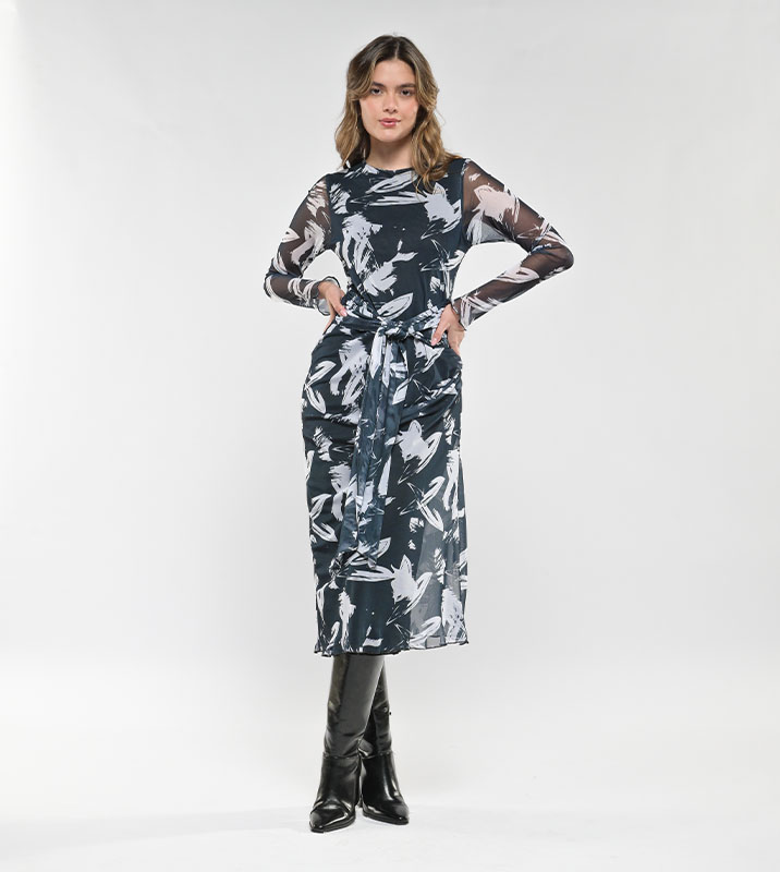 Vestido Midi Malla con Amarre Manchas - Imagen 4