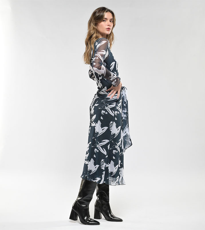 Vestido Midi Malla con Amarre Manchas - Imagen 5