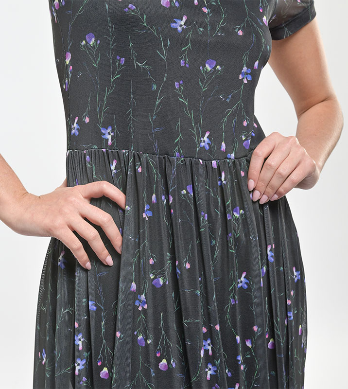 Vestido largo malla Manga corta Flores - Imagen 4