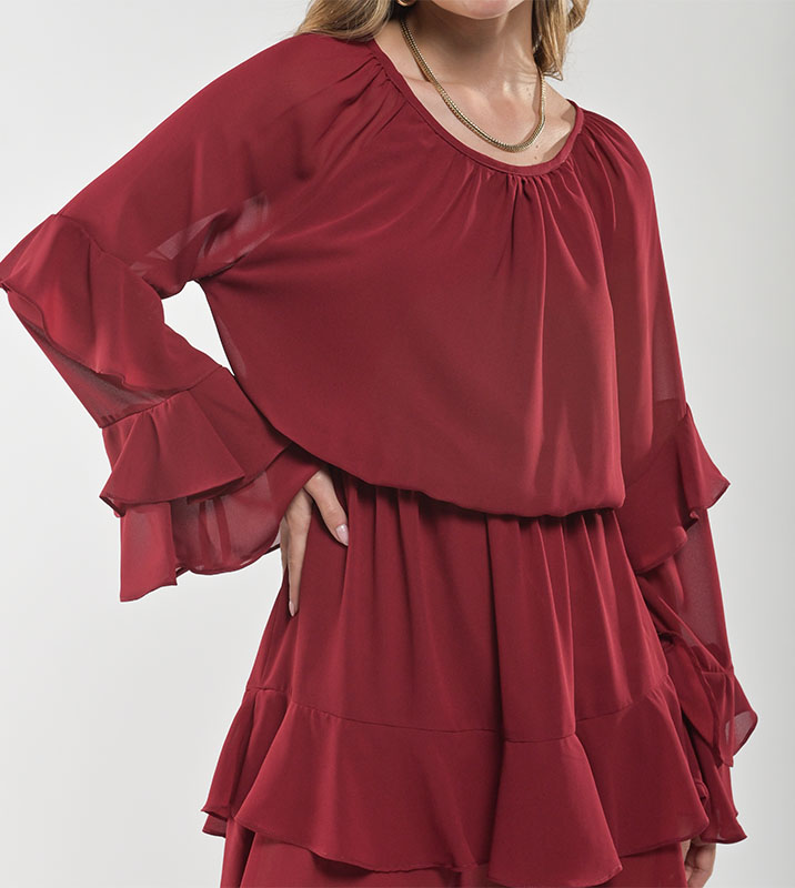 Vestido Corto boho Vinotinto - Imagen 6