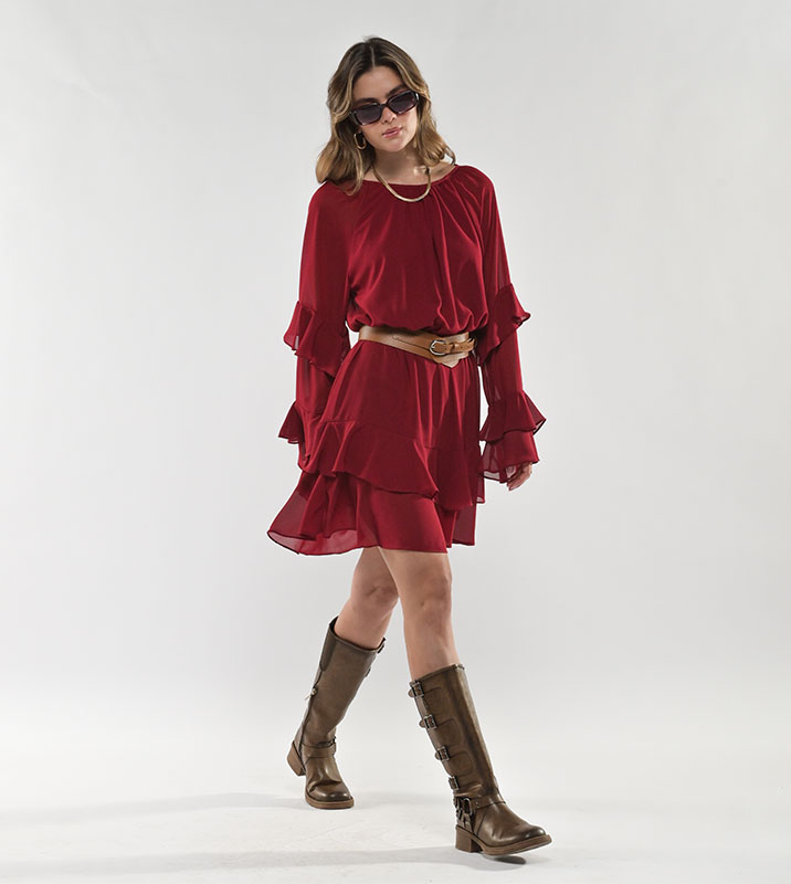 Vestido Corto boho Vinotinto