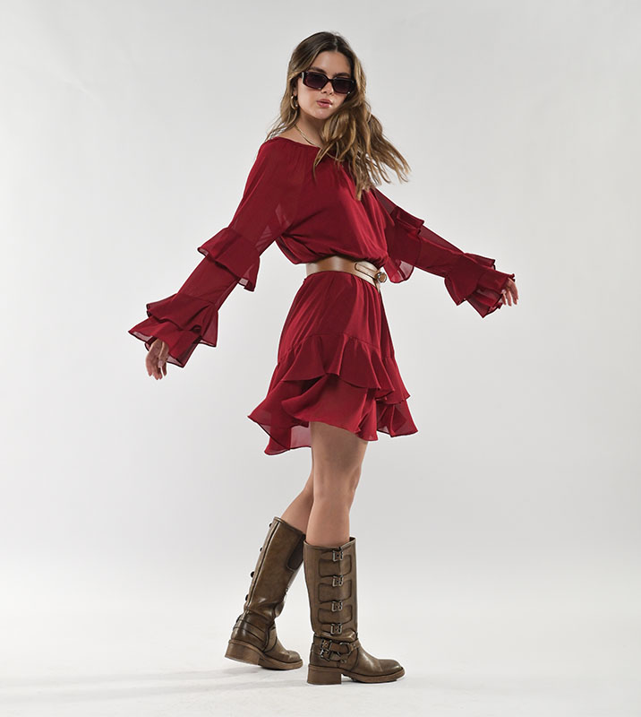 Vestido Corto boho Vinotinto - Imagen 3