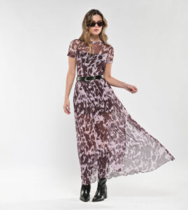 Vestido largo malla Manga corta Manchas