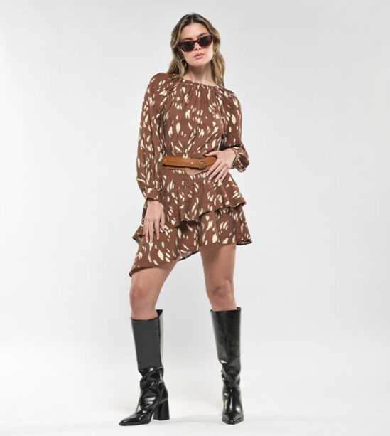 Vestido Corto Asimétrico Café Manchas