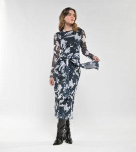 Vestido Midi Malla con Amarre Flores