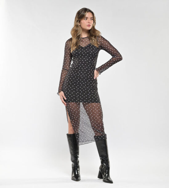 Vestido Midi Malla Puntos