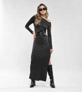 Vestido Largo Hombro Caído Negro