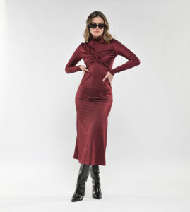 Vestido Midi Vino drapeado