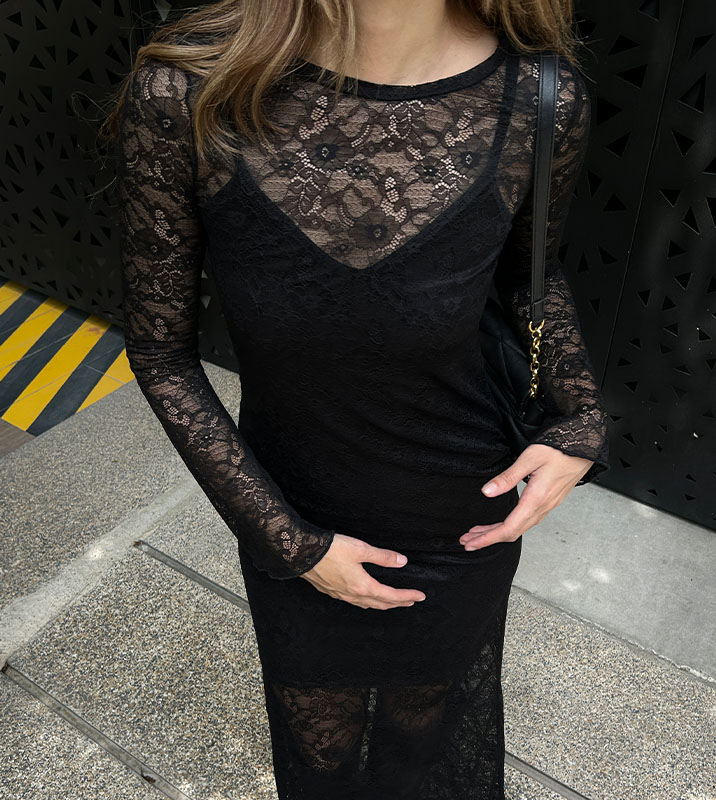 Vestido Largo Encaje Negro - Imagen 5