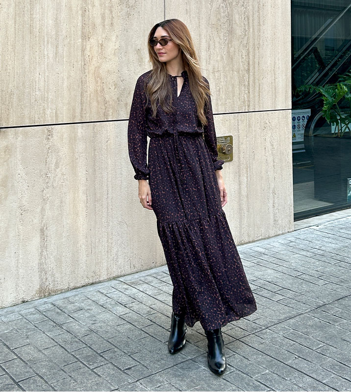 Vestido Largo Chifón Café - Imagen 4