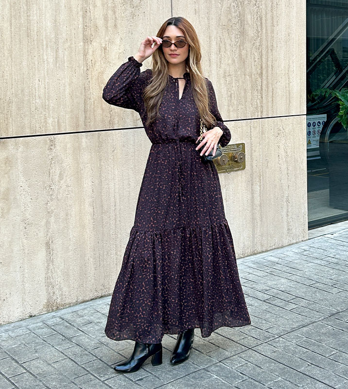 Vestido Largo Chifón Café - Imagen 5