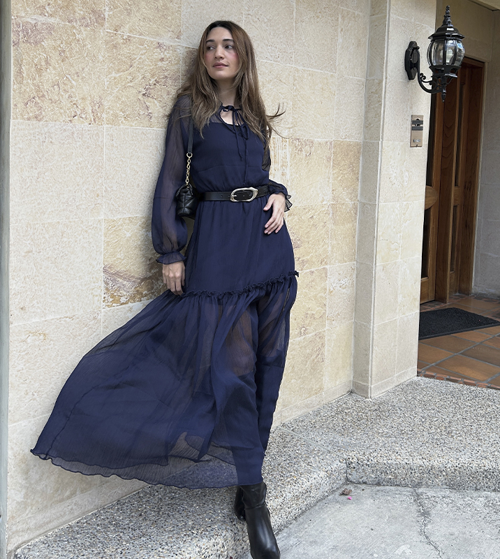 Vestido Largo Chifón Azul - Imagen 5