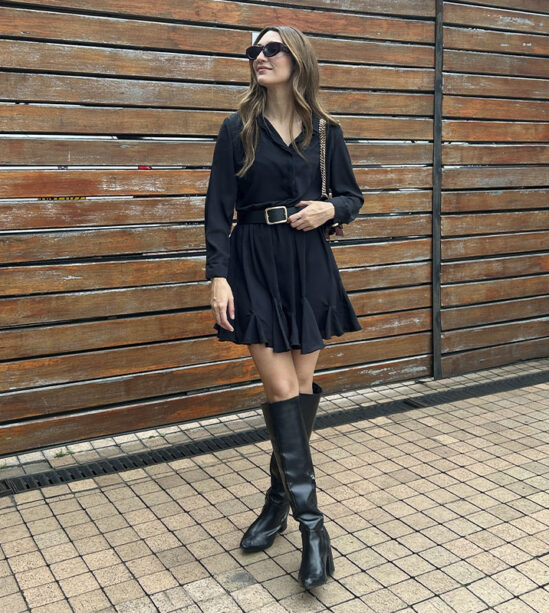 Vestido Corto Chifón Con Vuelo Negro