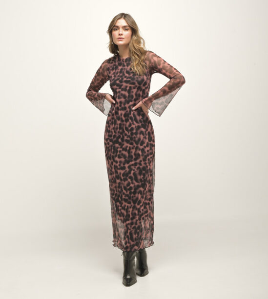Vestido Largo Malla Manga Campana Manchas