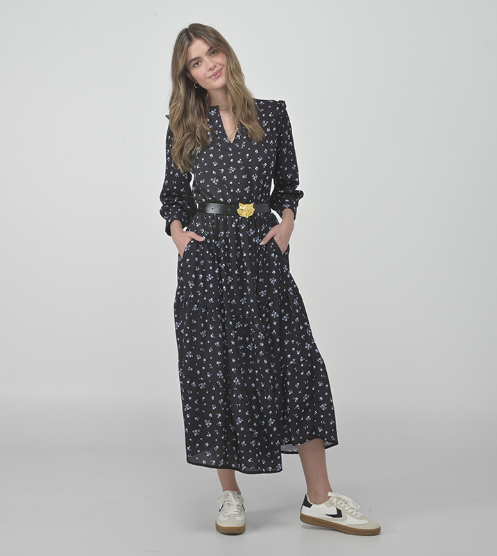 Vestido Midi Chifón Flores Azules - Imagen 3