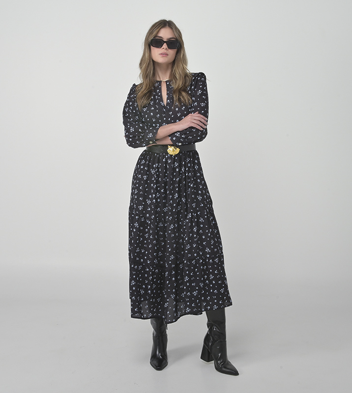Vestido Midi Chifón Flores Azules - Imagen 4