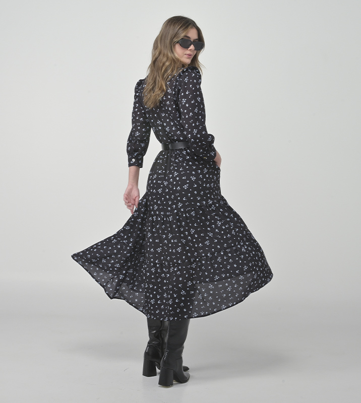 Vestido Midi Chifón Flores Azules - Imagen 5