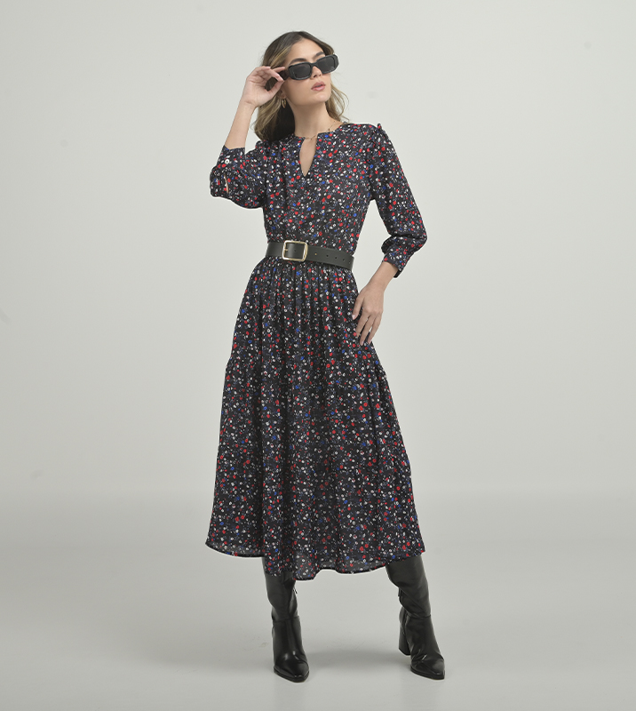 Vestido Midi Chifón Mini Flores - Imagen 3